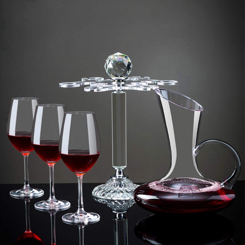 SHTWX Elegant Desktop Crystal Glass Stemware Rack/Rotate 8 Wine Glass Storage Holder Stand Air Drying Rack Transparent - Image 3